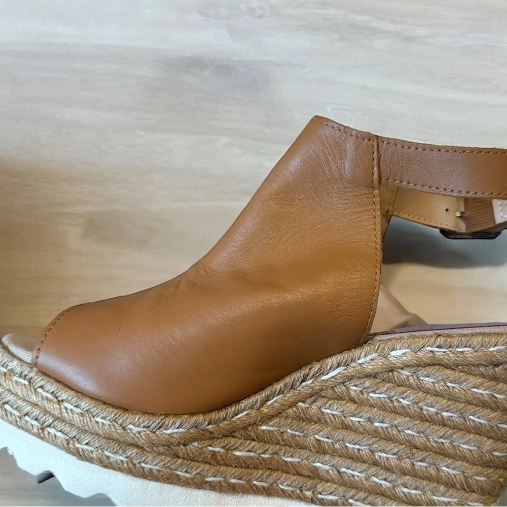 S.O.N.A.L.I. Tan Leather Espadrille wedge sandals. Size 40‎ NWT